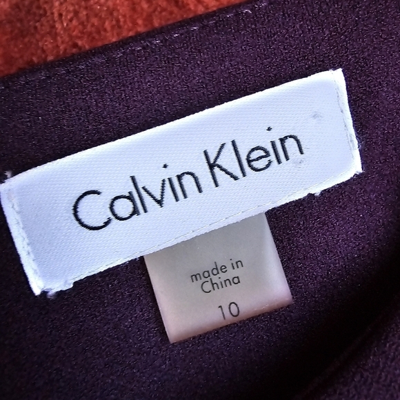 Calvin Klein Purple Sheath Dress Three-Quarter Ruffle Sleeve Boat Neck Sz. 10 - Picture 11 of 12